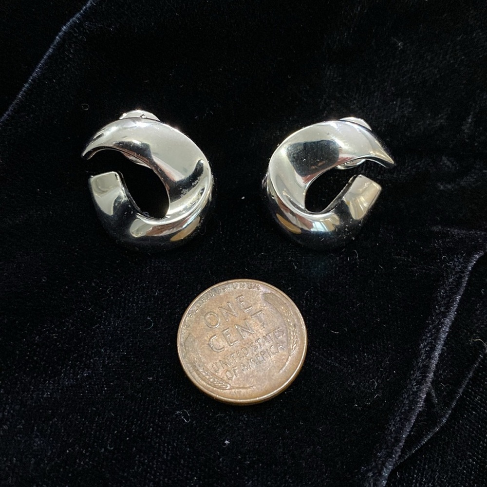 Monet Silver Tone Crescent Clip Earrings - Picture 6 of 6